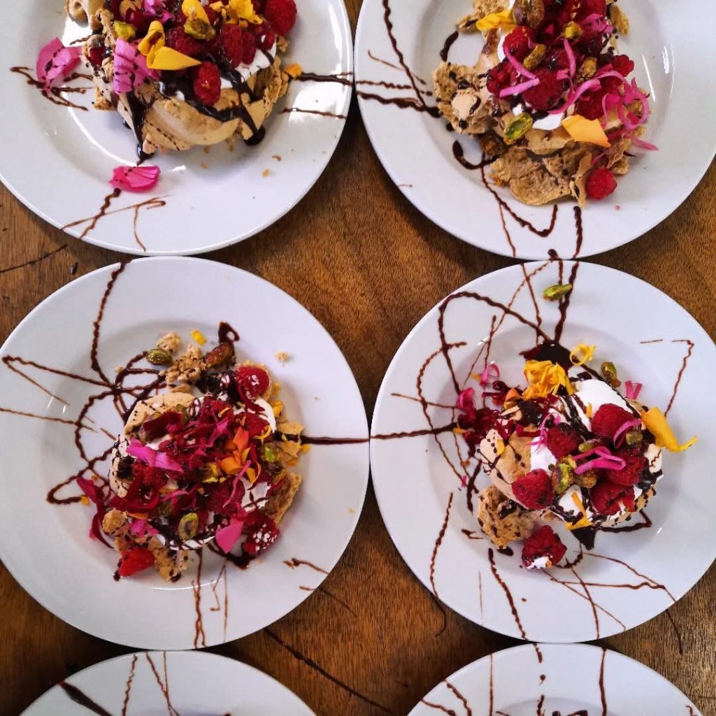 plated desserts at a wedding in cornwall.